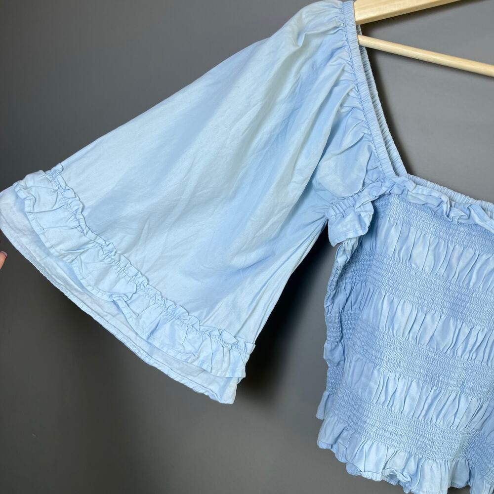 OPEN TO OFFERS Free People Shirred Perfection Top Blouse  Blue Size XSmall - Picture 5 of 7